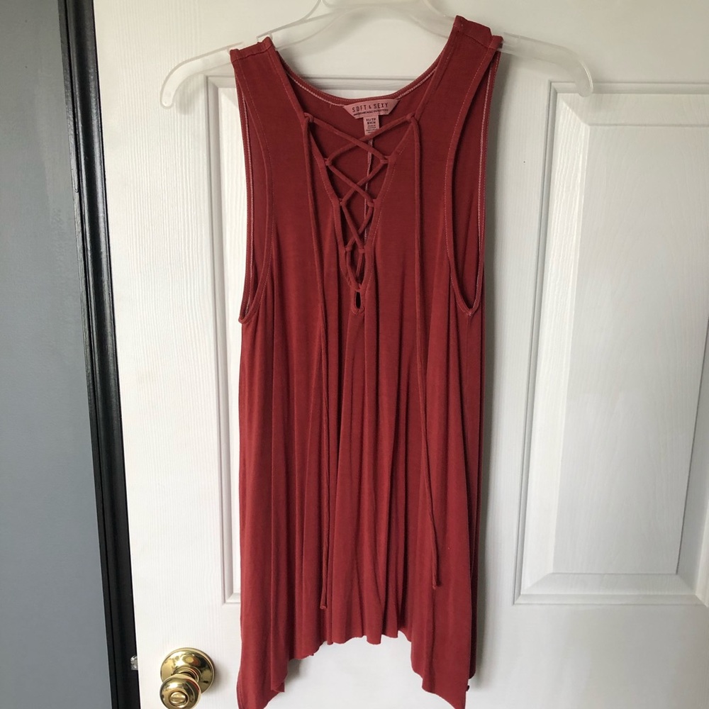 American Eagle Lace Up Front Red/Orange Tank Top
